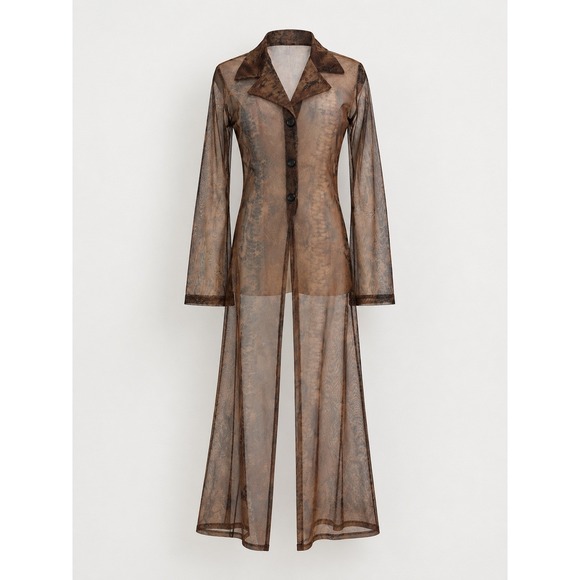 Breakin' loose Sweaters - Vtg Y2K Sheer Duster M Brown Snake Skin Print Whimsigoth Goth Indie Grunge Boho